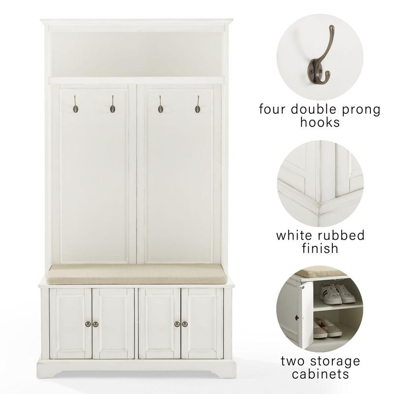 Crosley Furniture Holbrook Hall Tree Distressed White/Oatmeal