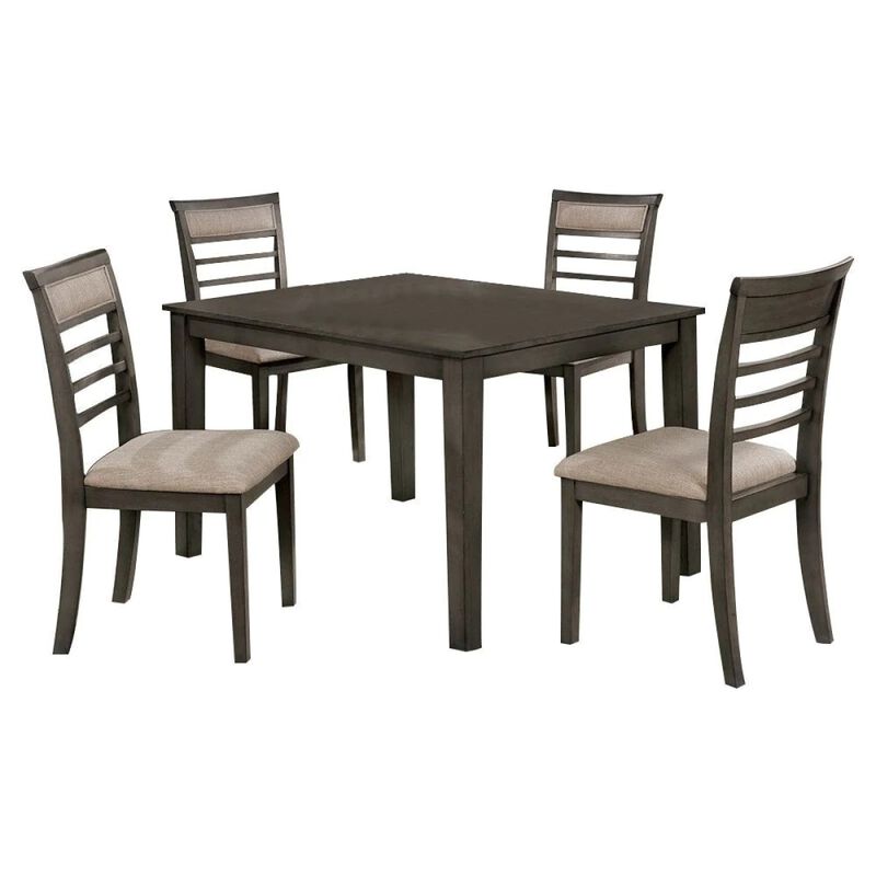 5 Piece Dining Set: Weathered Gray Table, Beige Chairs