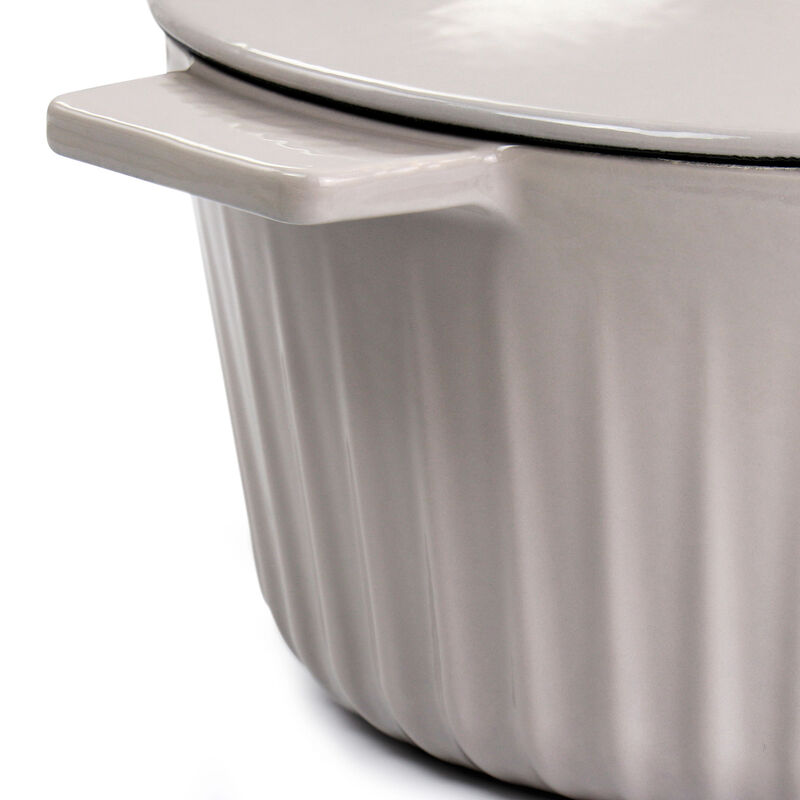 Martha Stewart Enameled Cast Iron 3 Quart  Embossed Stripe Dutch Oven with Lid in Warm Grey