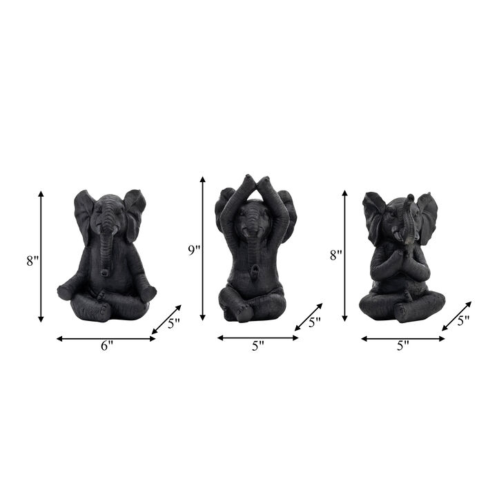 8" Yoga Elephants Set, Black