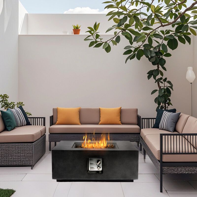 Mondawe 35" Fiberglas Fire Pit Table,50K BTU Outdoor Propane E-Ignition Waterproof Fire Table