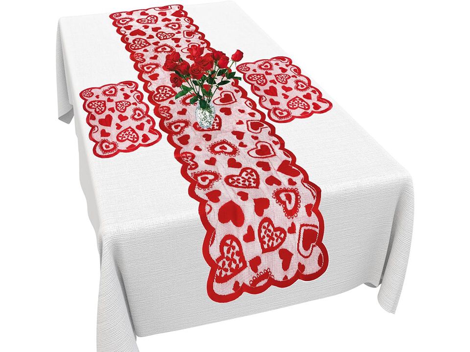 SythorYang Valentines Table Runner, Red Lace Table Runner with 2 Placemats