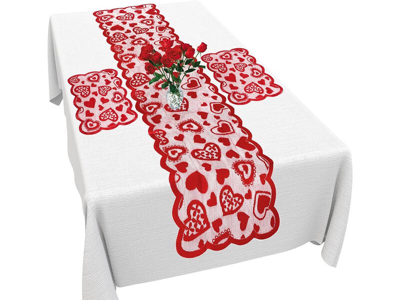 SythorYang Valentines Table Runner, Red Lace Table Runner with 2 Placemats