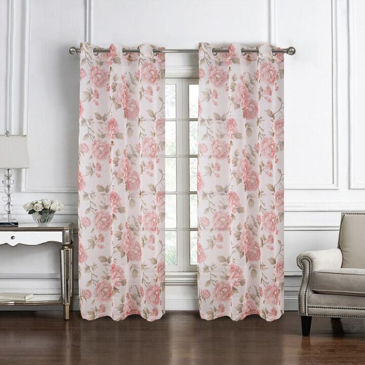 RT Designers Collection Ellie Doily Grommet Light Filtering Window Curtain Panel for Bedroom 54" x 84" Rose