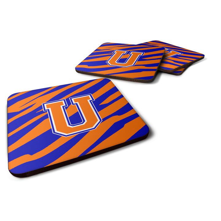 Caroline's Treasures CJ1023-UFC Monogram-Tiger Stripe-Blue Orange Foam Coasters (Set of 4), Initial Letter U, 3.5 H x 3.5 W, Multicolor