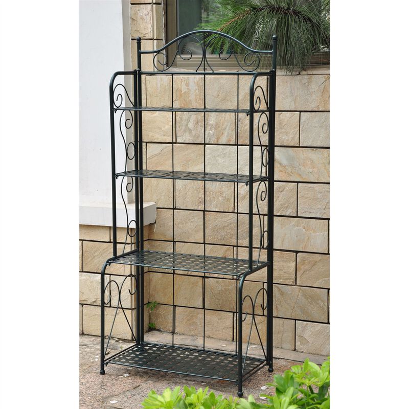 Hivvago Indoor / Outdoor Folding Iron 4-Shelf Bakers Rack in Bronze with Lattice Shelves
