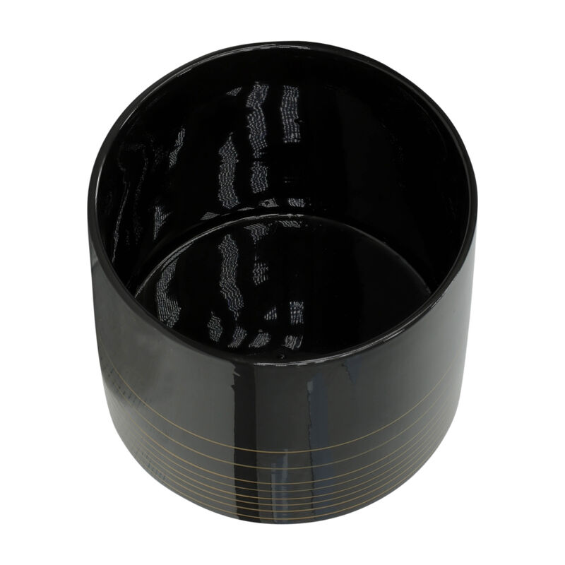 12" Ceramic Metallic Planter with Wood Stand, Black