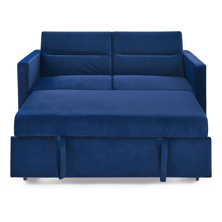Loveseats Sofa Bed With Pull-Out Bed, Adjustable Back And Two Arm Pocket, Blue (54.5"X33" X 31.5")
