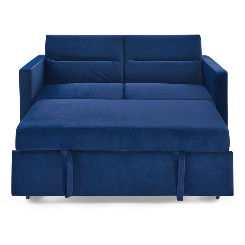 Loveseats Sofa Bed With Pull-Out Bed, Adjustable Back And Two Arm Pocket, Blue (54.5"X33" X 31.5")