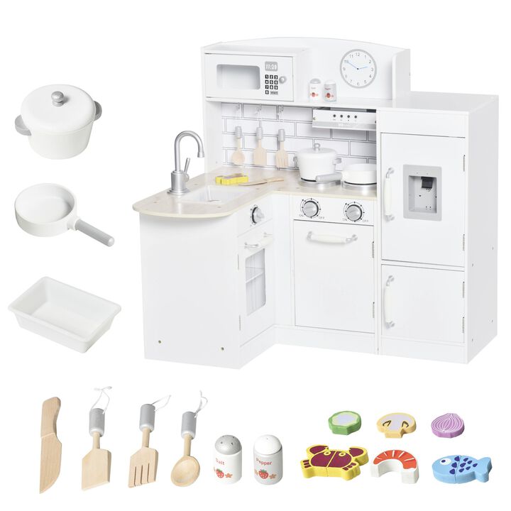 White Play Kitchen: Kids' Set with Fountain, Microwave, and Fridge