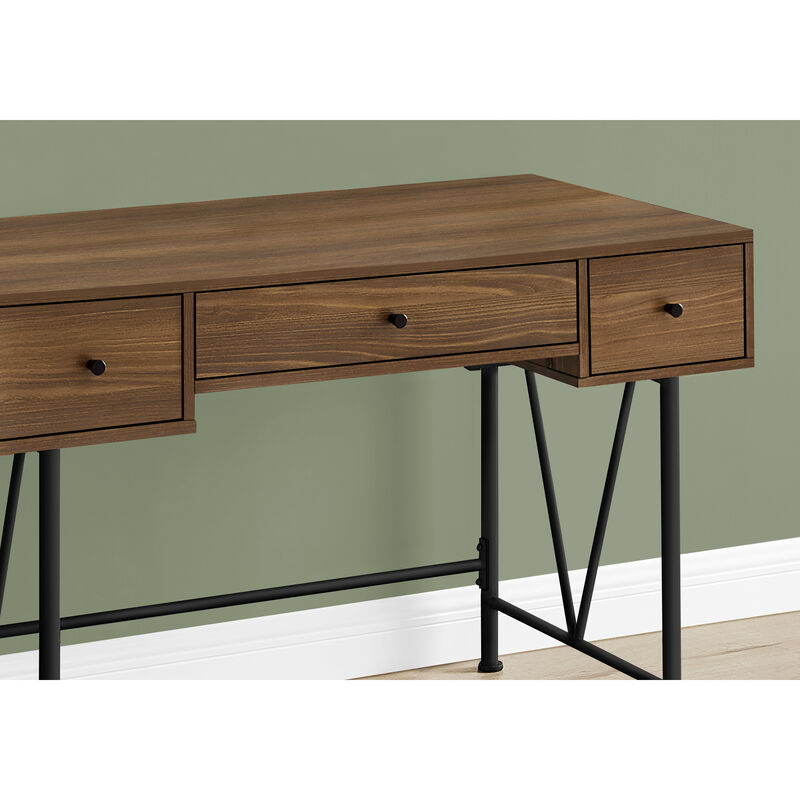 Monarch Specialties I 7670 Computer Desk, Home Office, Laptop, Storage Drawers, 48"L, Work, Metal, Laminate, Walnut, Black, Transitional