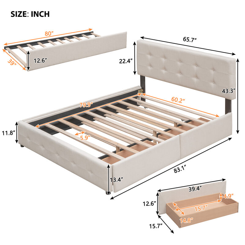 Merax Upholstered Platform Bed with 2 Drawers and 1 Twin XL Trundle