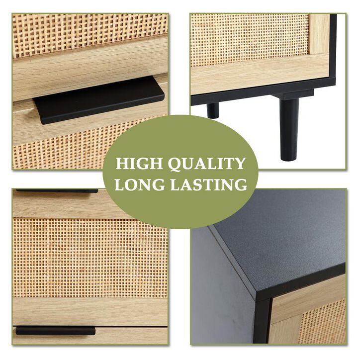 LuxenHome Black and Brown Wood 6-Drawer Rattan Dresser