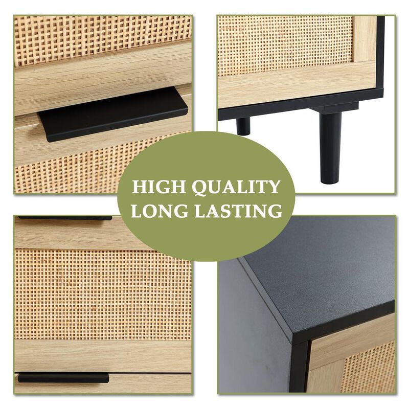 LuxenHome Black and Brown Wood 6-Drawer Rattan Dresser