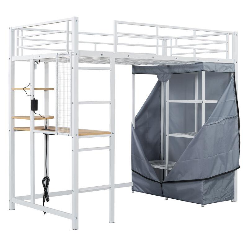 Merax Metal Loft Bed with Storage  and Wardrobe