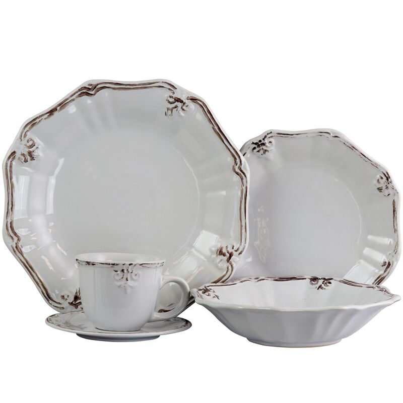 Elama Fleur De Lys 20-Piece Dinnerware Set in White