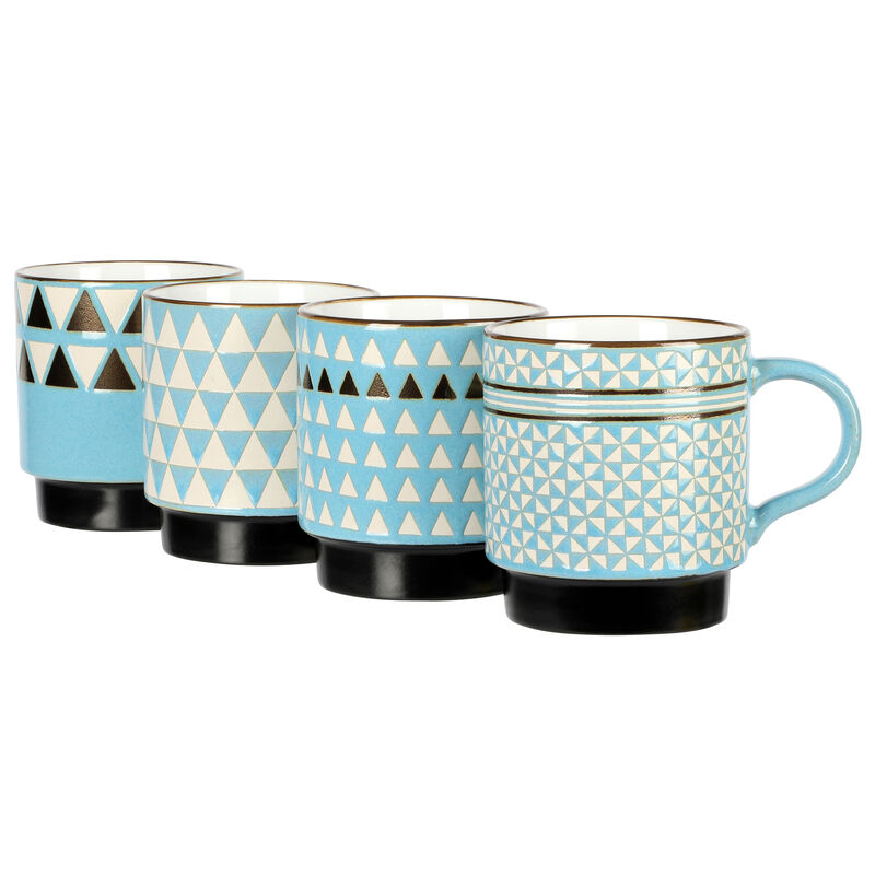 Mr. Coffee Prime Valley 4 Piece 15 Ounce Stackable Coffee Mug Set in Assorted Designs