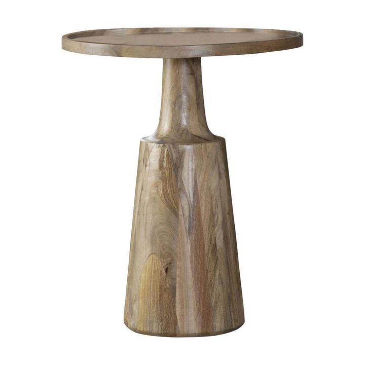 Coch 24 Inch Artisan Accent Table with Round Tabletop, Tapered Base, Brown - Benzara