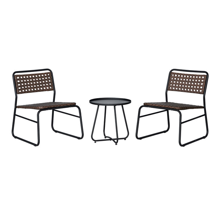 Freja 3-Piece Mid-Century Modern Faux Rattan Conversation Outdoor Patio Set