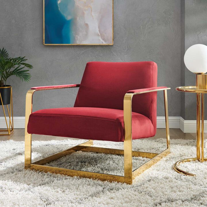 Modway Seg Performance Velvet Accent Chair, Gold Maroon
