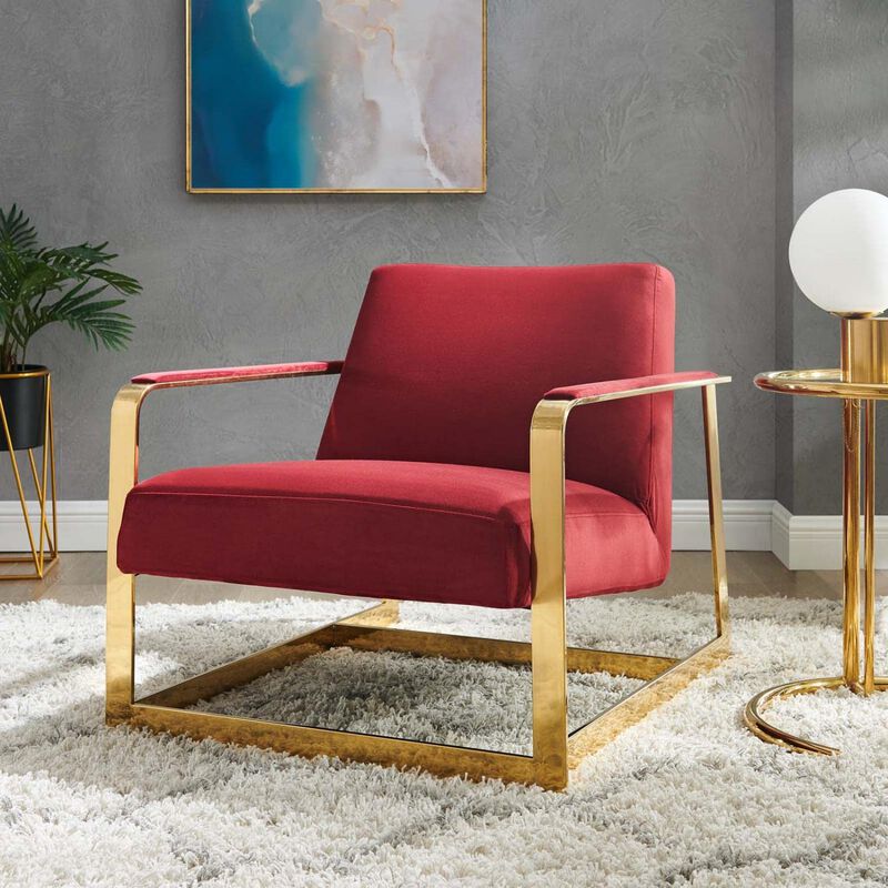 Modway Seg Performance Velvet Accent Chair, Gold Maroon