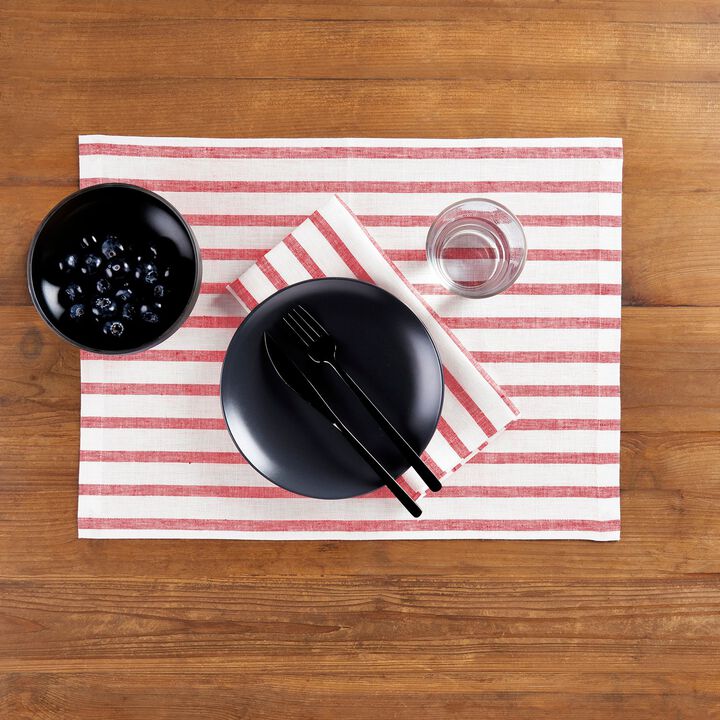 Solino Home 100% Pure Linen 14 x 19 Inch Placemats Set of 4 | Madison Stripe