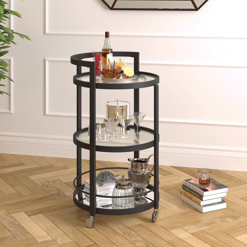 Hudson&Canal Hause 21'' Wide Round Bar Cart in Blackened Bronze
