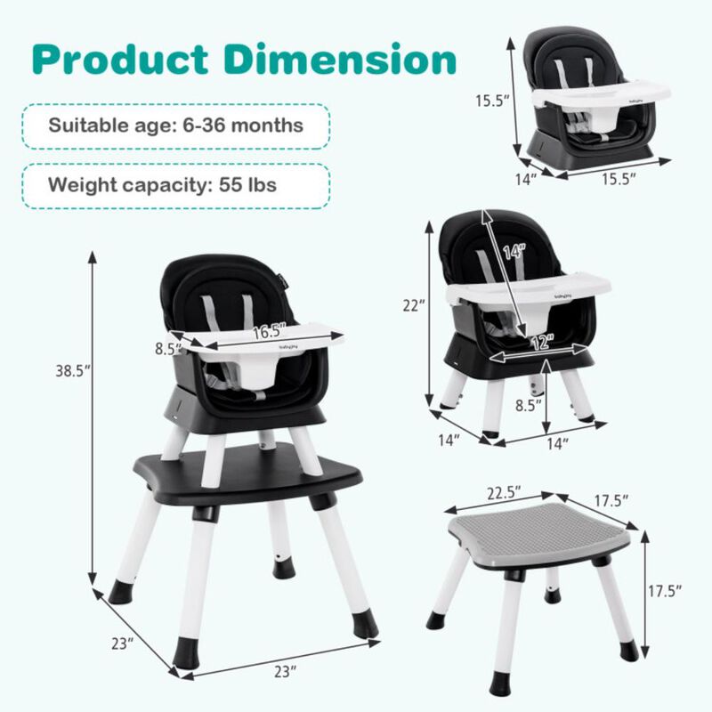 Hivvago 6-in-1 Convertible Baby High Chair with Adjustable Removable Tray-Black