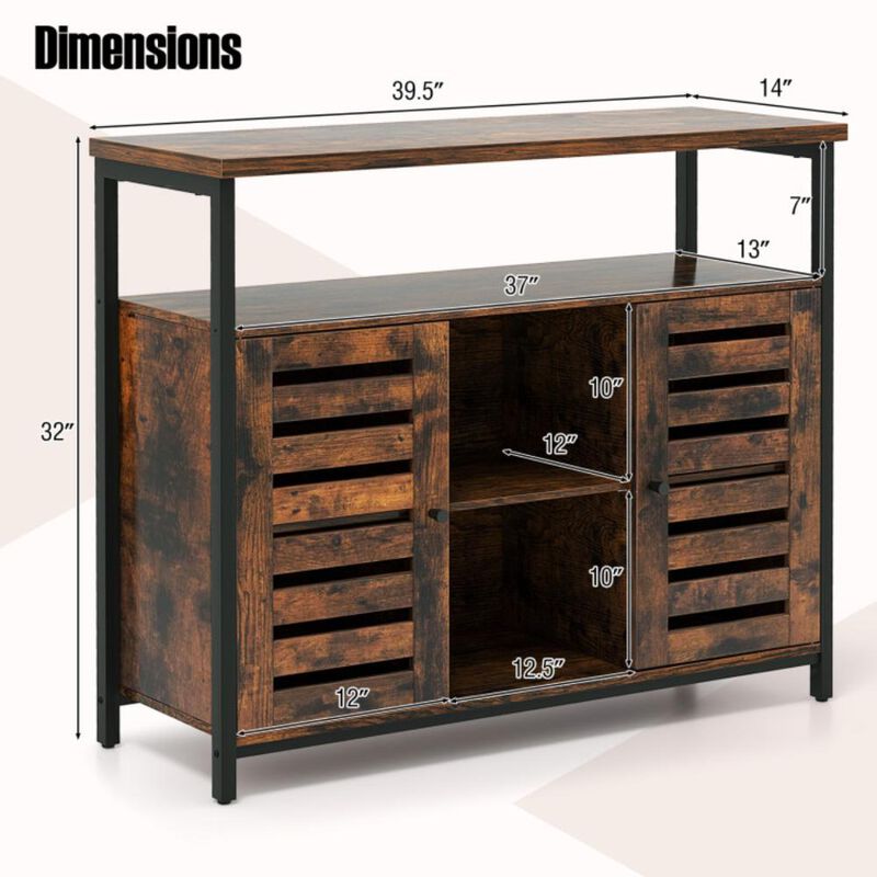 Hivvago Buffet Cabinet Industrial Sideboard Storage Cabinet with Slatted Door and 3 Adjustable Shelves