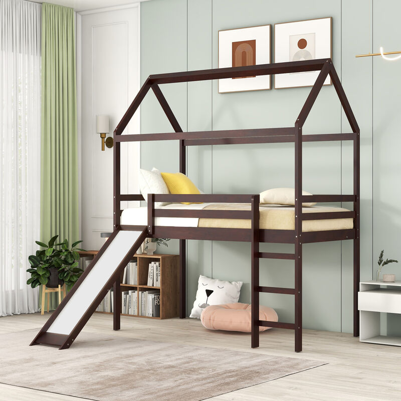 Twin Loft Bed with Slide, House Bed with Slide