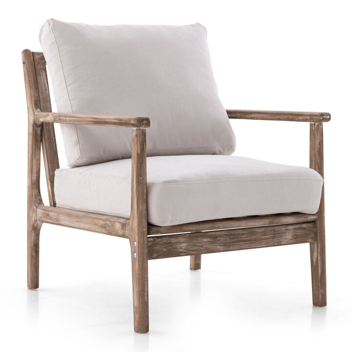 Modern Upholstered Accent Chair with Solid Rubber Wood Armrests