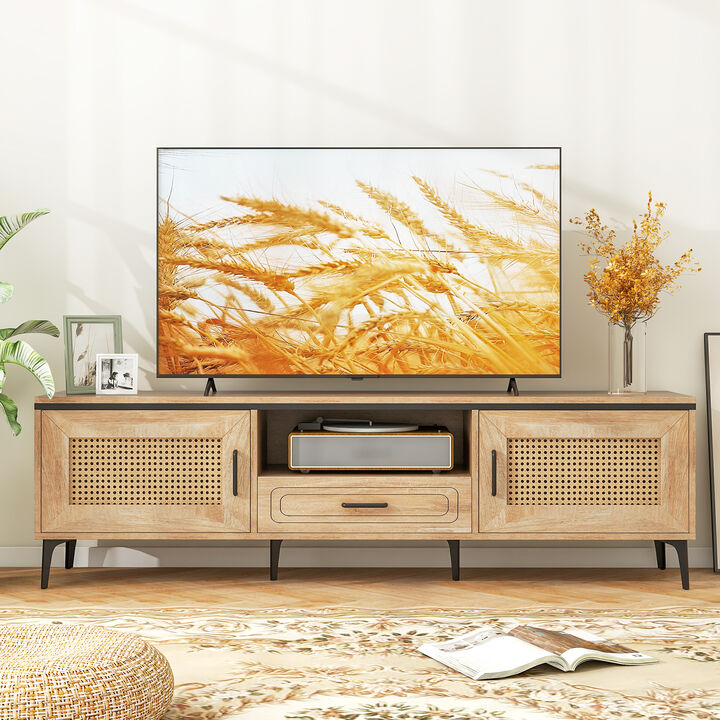 Mid-Century Modern Entertainment Center with 2 Cabinets and Storage Drawer for Stylish Media Organization