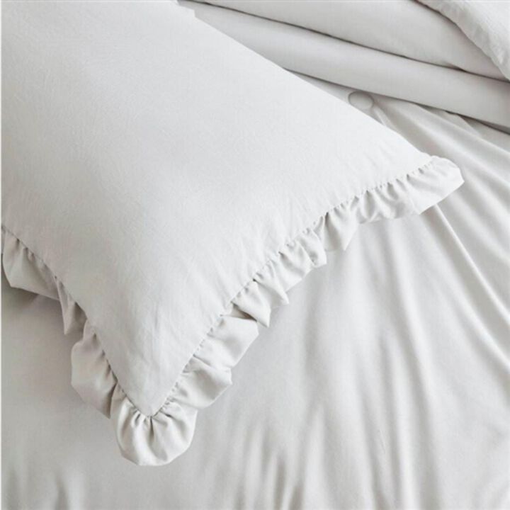 Hivvago Full Size Grey Stone Washed Ruffled Edge Microfiber Comforter Set