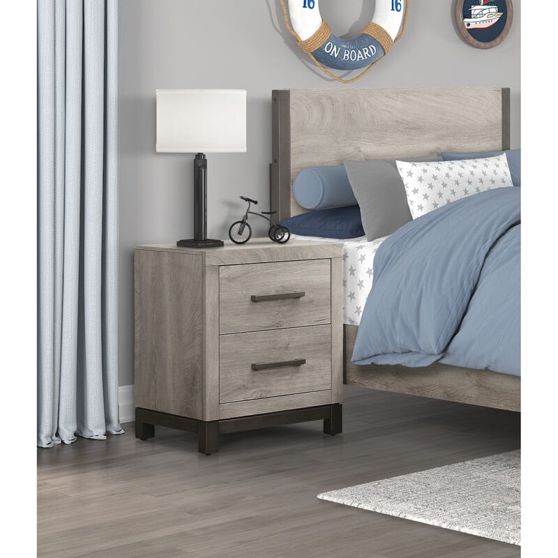 Attractive Gray Finish 1pc Nightstand of 2x Drawers Metal Bar Hardware Premium Melamine Board Wooden Bedroom Furniture