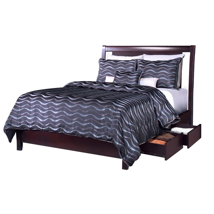 Fang California King Bed, Storage, Tropical Mahogany Wood, Espresso Brown - Benzara