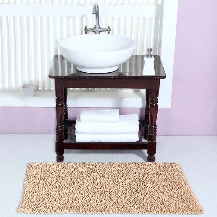 Knightsbridge Chenille Shaggy 220 GSF Non Skid Back Bath Rug 24 x 40 - Natural