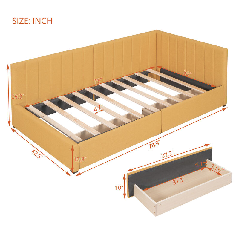 Upholstered Daybed with 2 Storage Drawers