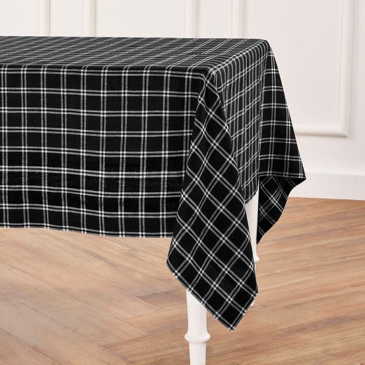 Solino Home100% Pure Linen Black Marseille Plaid Tablecloth, Christmas Decoration