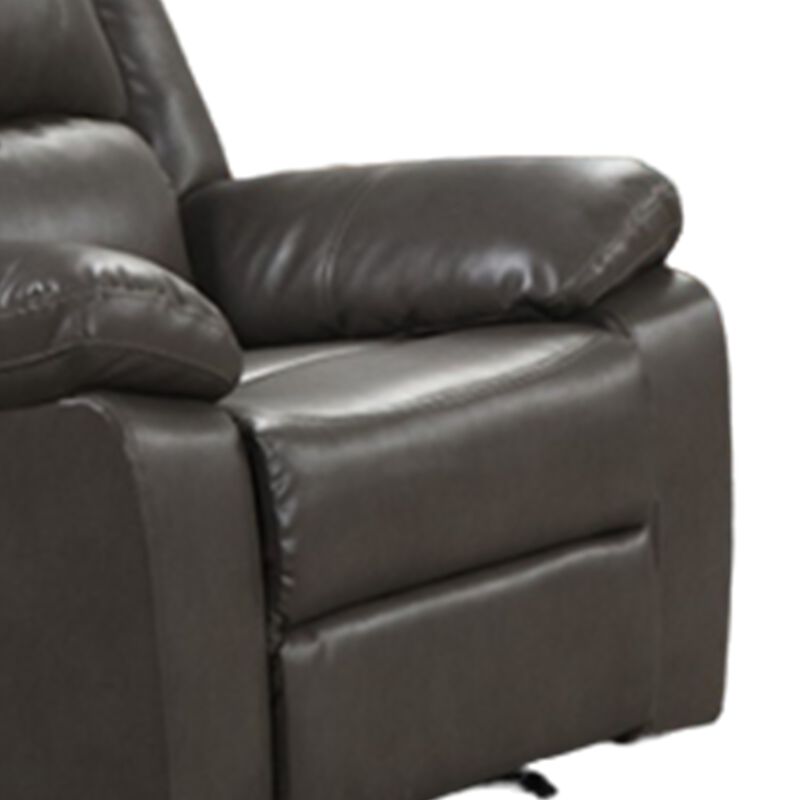 Lizzy Manual Glider Recliner Chair, Pillow Arms, Solid Wood, Gray Leather