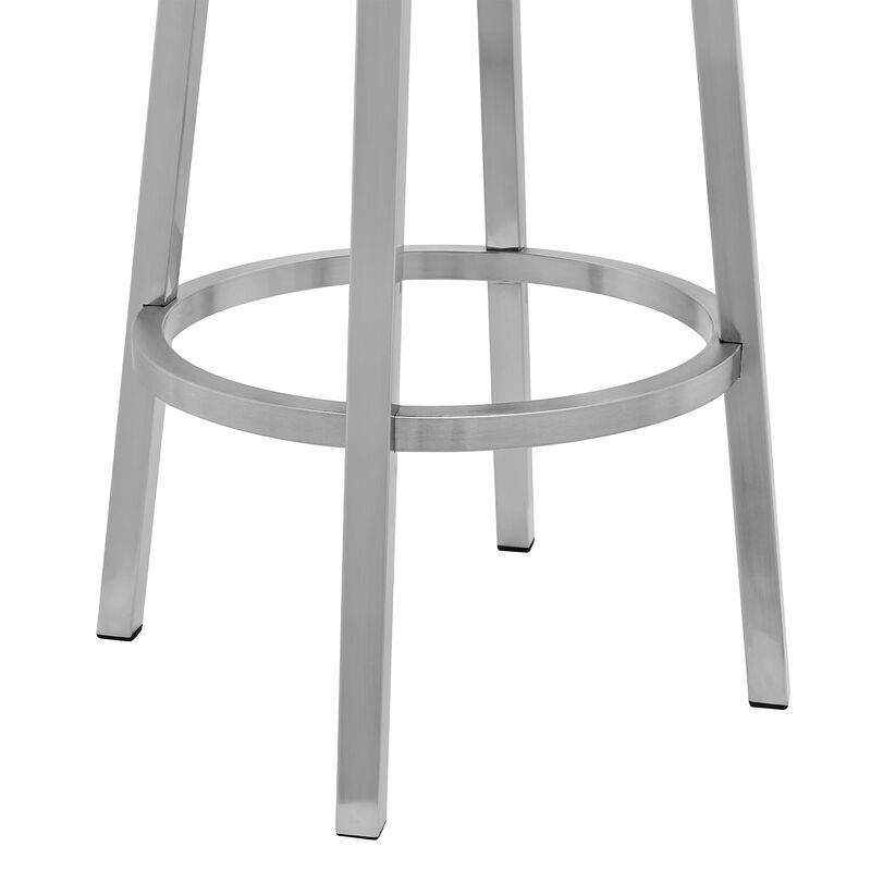 30 Inch Swivel Vegan Faux Leather Cushion Bar Stool, Gray-Benzara
