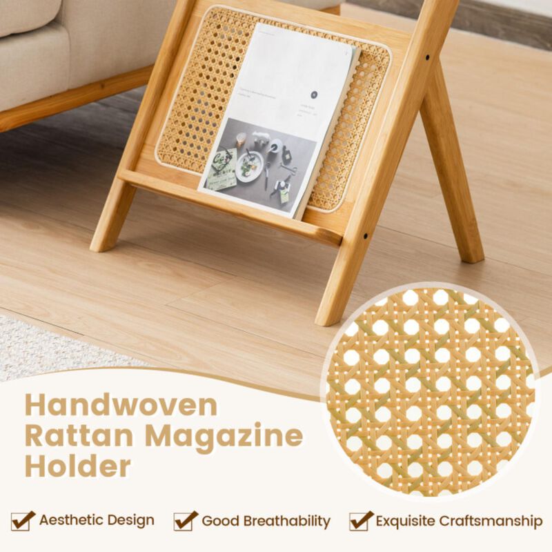 Hivvago Boho End Table with Magazine Rack and Tempered Glass Top