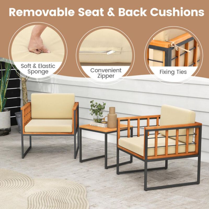 Hivvago 3 Pieces Patio Chair Set Acacia Wood Outdoor Sofa Set with Soft Cushions