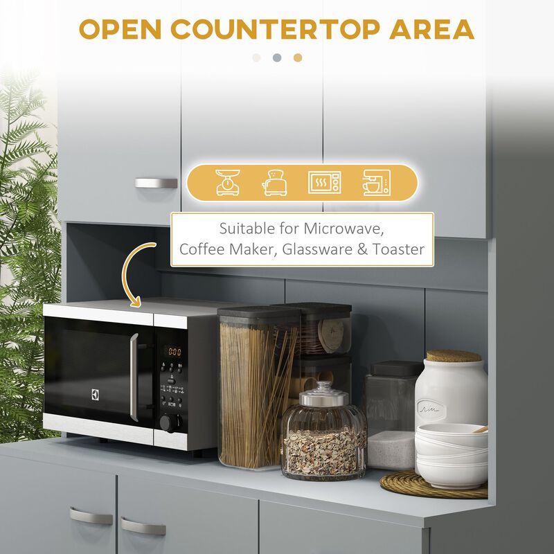 Elegant 71" Gray Kitchen Buffet: 6-Door Storage, Shelves, Drawer