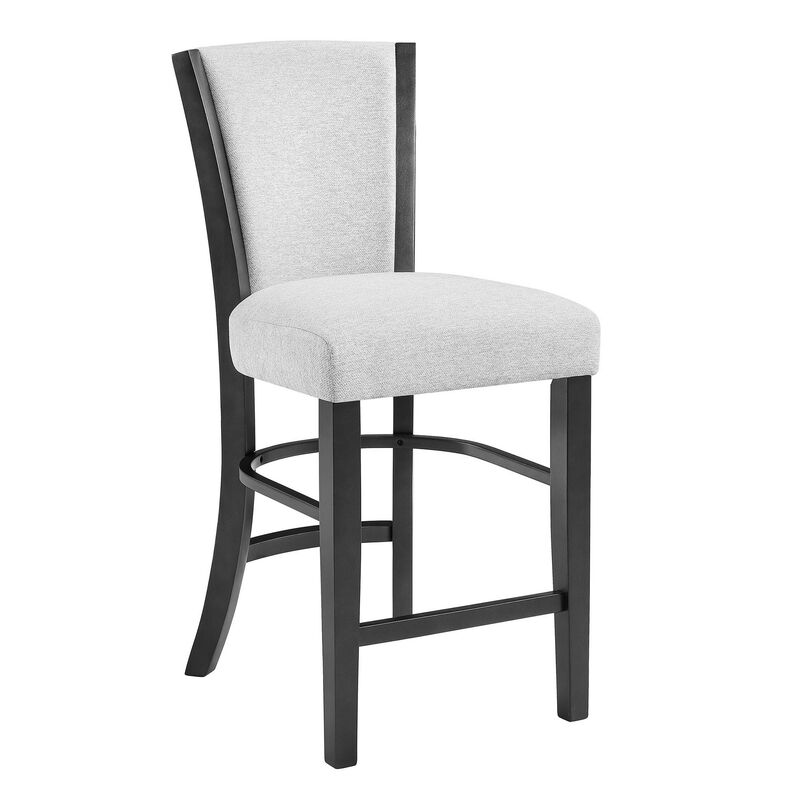 Brandon 24 Inch Counter Height Chair Set of 2, White Fabric Upholstery - Benzara