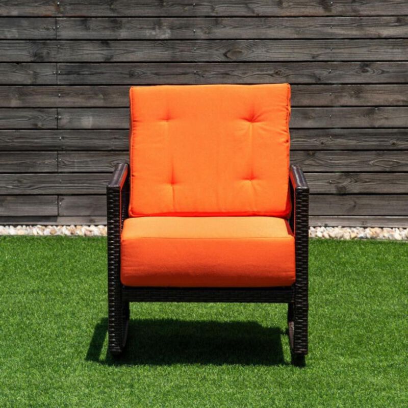 Patio Rattan Rocking Chair Rocker Armchair with Cushions