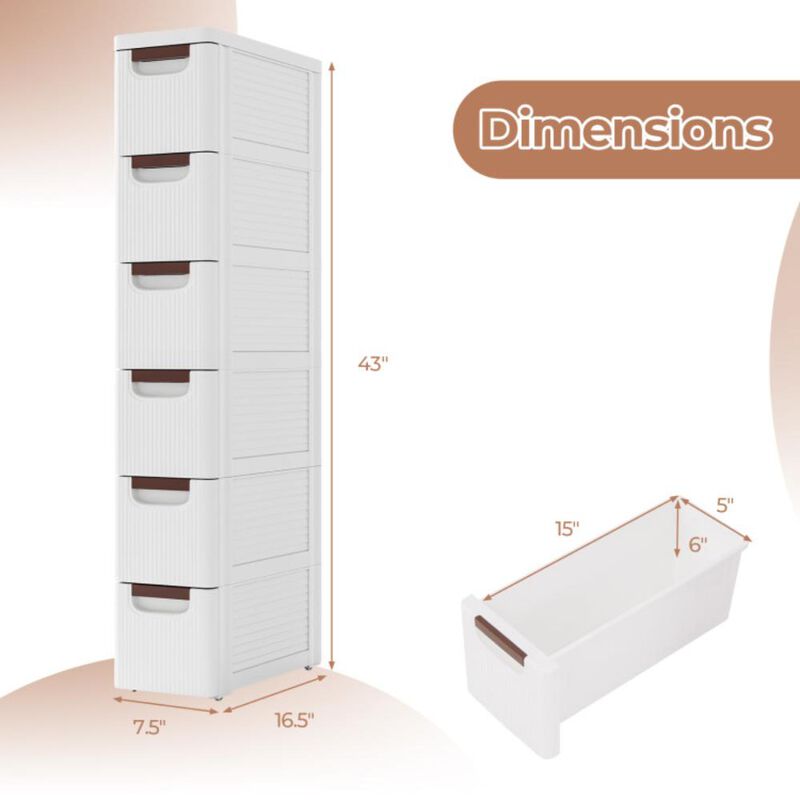 Hivvago 3/4/5/6-Drawer Rolling Organizer Unit Narrow Storage Cabinet with Built-In Wheels for Small Space