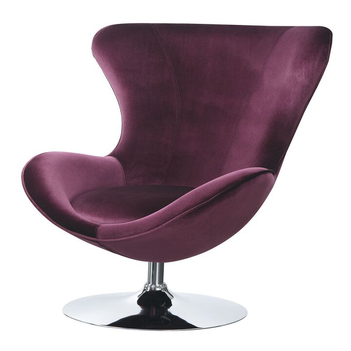 Fabric Curved Design Chair with Ottoman and Tubular Base, Set of 2, Purple-Benzara