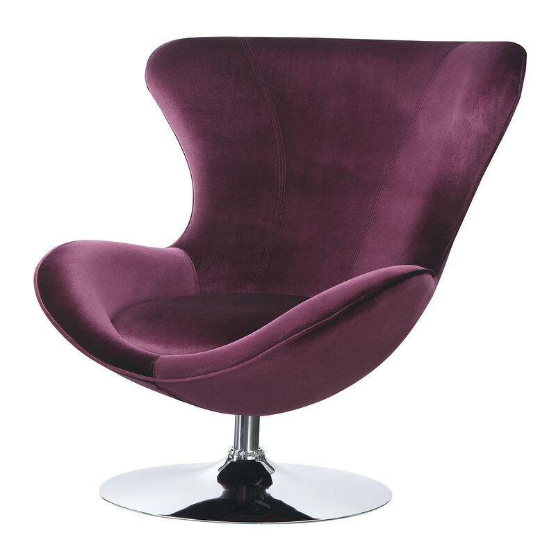 Fabric Curved Design Chair with Ottoman and Tubular Base, Set of 2, Purple-Benzara