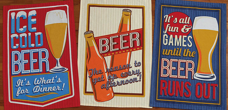 Set of 3 Assorted Retro Beer Print Dish Towel  18"