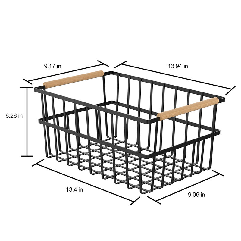 Oceanstar Metal Wire Organizer Bin Basket with Handles, Set of 3, Black